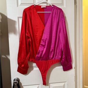 Size 3x Red and Pink Bodysuit Blouse Never Worn